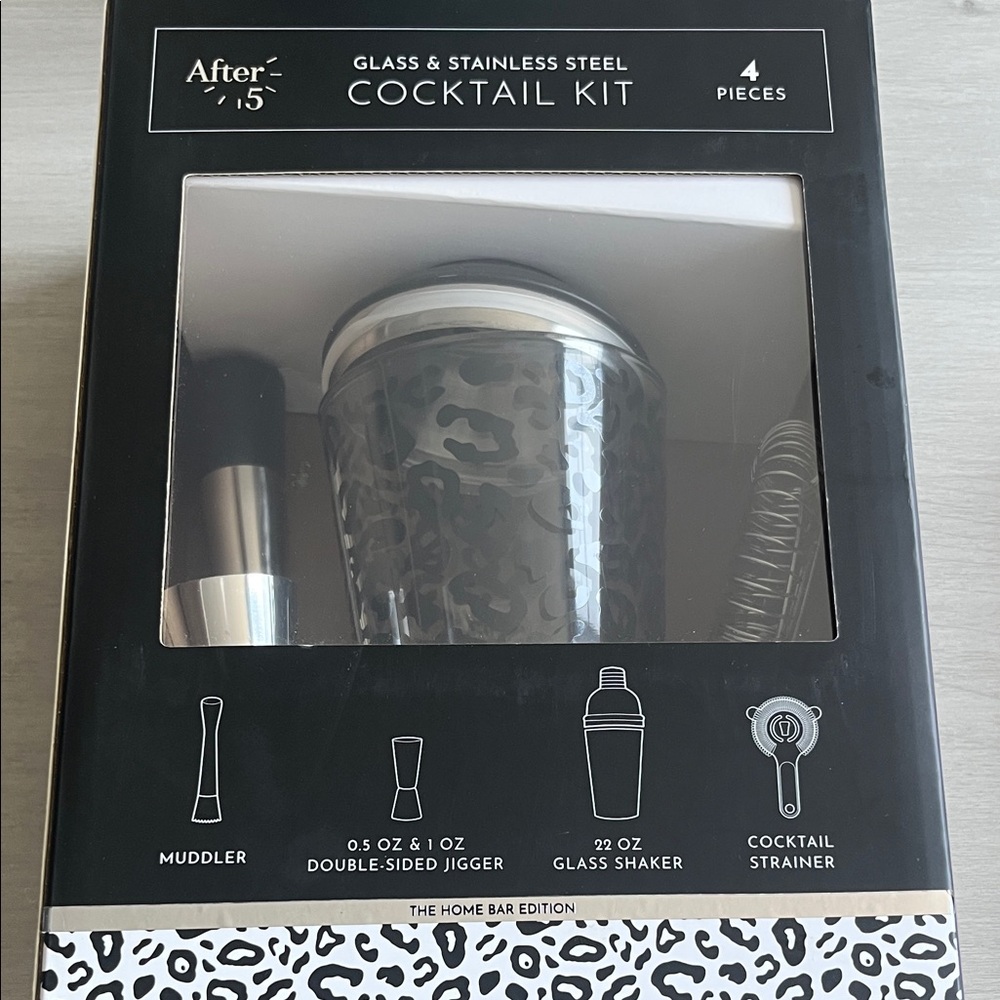 4 Piece Glass & Stainless Steel Cocktail Kit